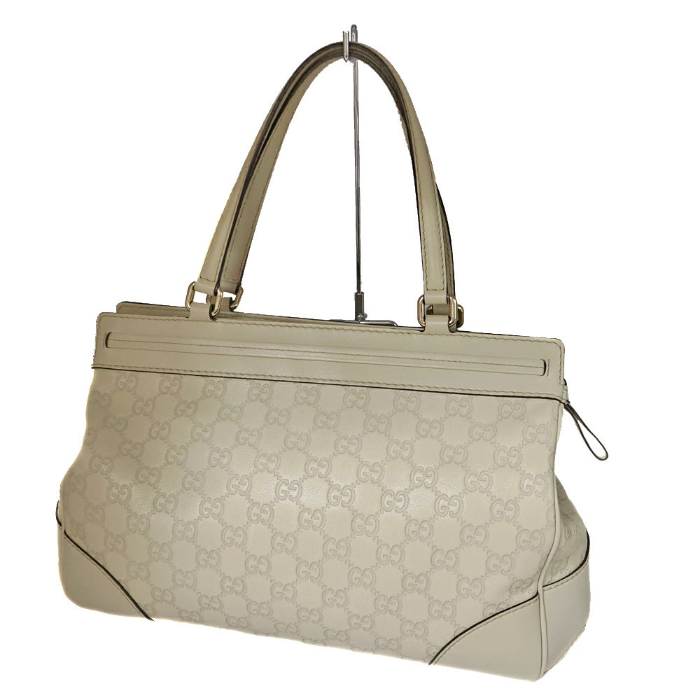 GUCCI Tote Bag Shoulder Handbag Shima Leather Ivory White GG Ribbon - Picture 2 of 10